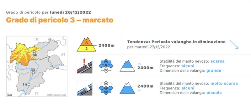 rischio valanghe marcato in Alto Adige